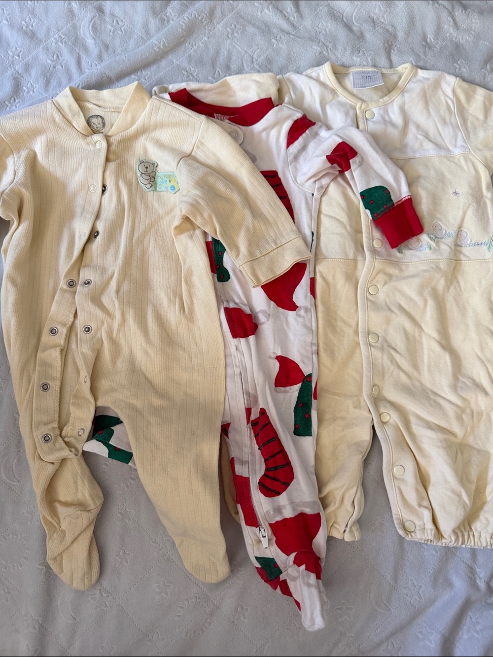 Baby Footed Sleepers Trio — Cream & Red Holiday Print 3-6 months